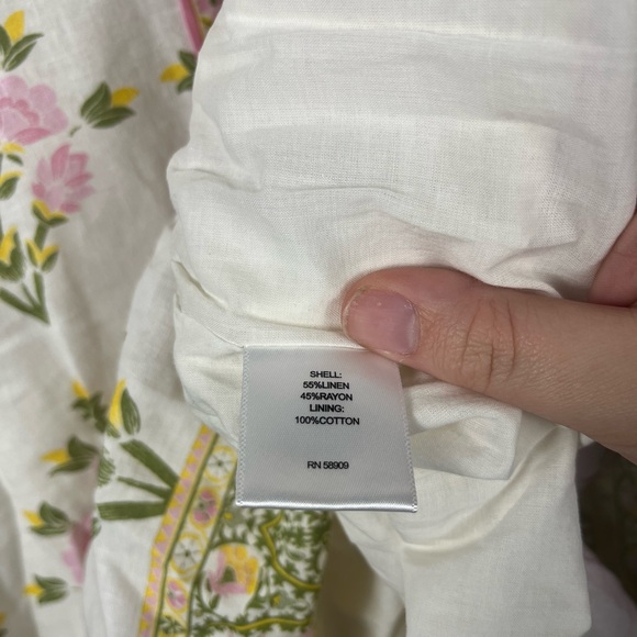 A loves a white pink green Bubble Sleeve Floral Dress MISSING BELT size large - Picture 6 of 9